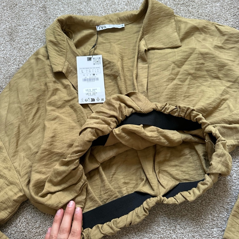 Zara NWT Olive Green Crop Long Sleeve Top - Picture 4 of 5